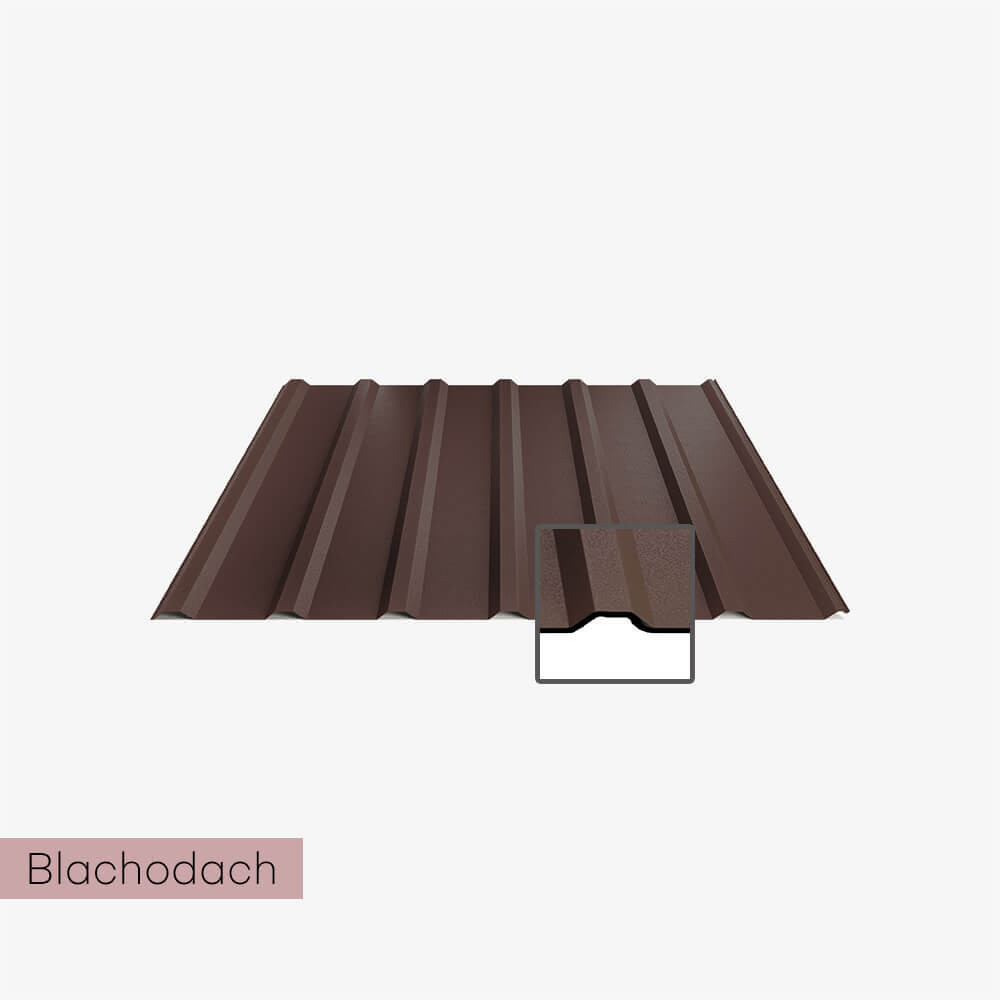 Blacha trapezowa mat + mata T18 plus 0,5 mm Blachodach - ciemny brąz