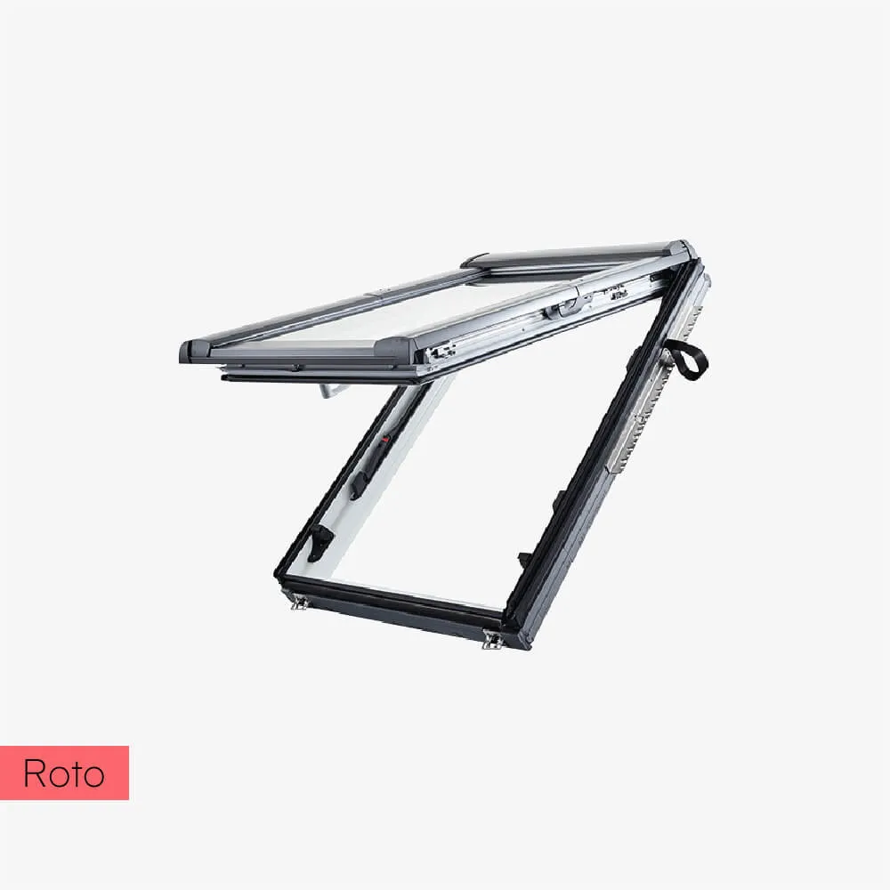 Okno dachowe uchylne 2-szybowe PVC z kołnierzem Roto Designo R8