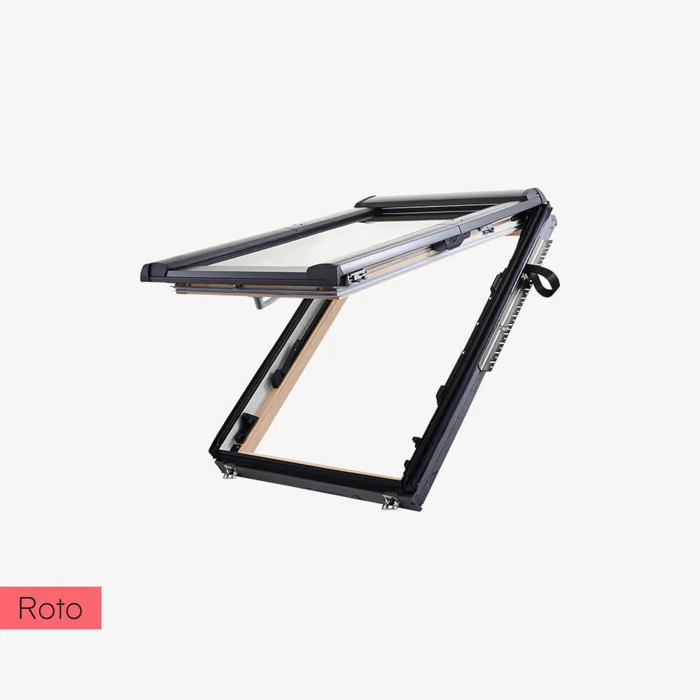 Okno dachowe uchylne 2-szybowe drewniane z kołnierzem Roto Designo R8