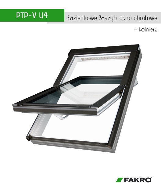 Okno łazienkowe trzyszybowe PVC energooszczędne trzyszybowe FAKRO PTP-V U4